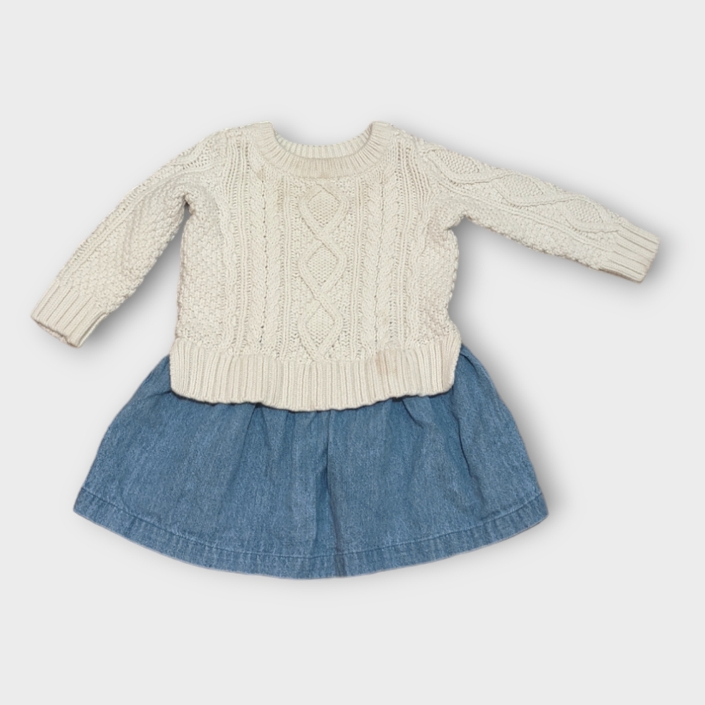 12-18 Months Baby Gap Cream Cable Knit and Denim Dress